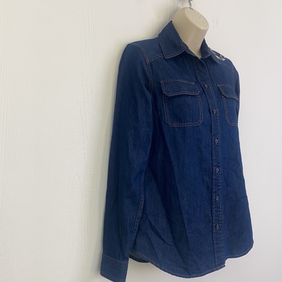 Pendleton -Vintage Dark Denim Button Up With Floral on Shoulder & Back XXS - Picture 4 of 9